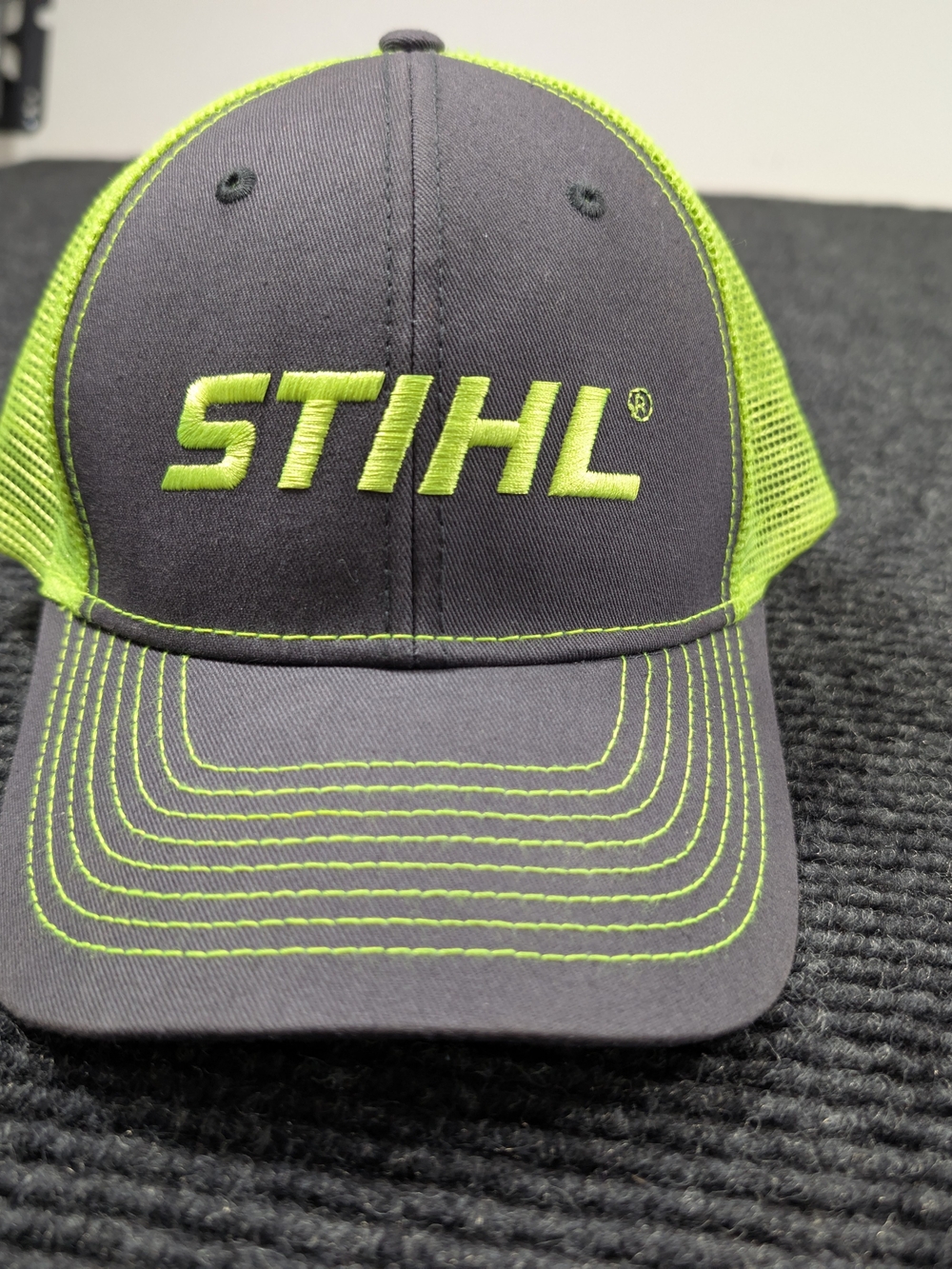 STIHL Trucker Hat Snapback Mesh Cap Gray Neon Green